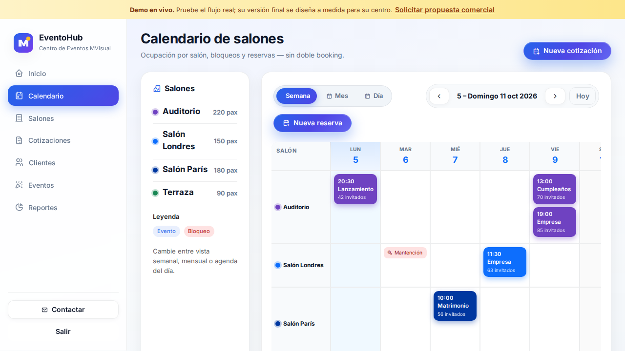 Captura de demo: Calendario multi-vista por salón
