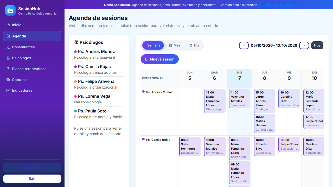 Ejemplo ilustrativo: Agenda y gestión para consultas de psicología