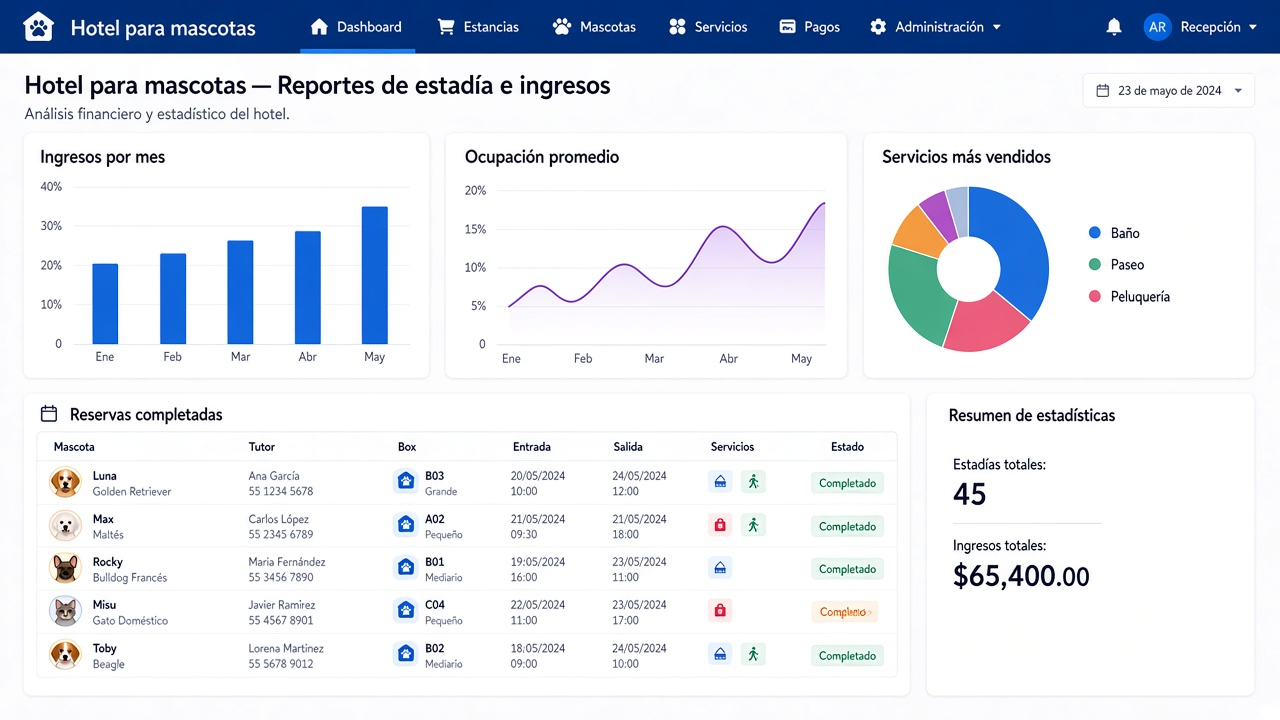 Ejemplo: Reportes de estadía e ingresos
