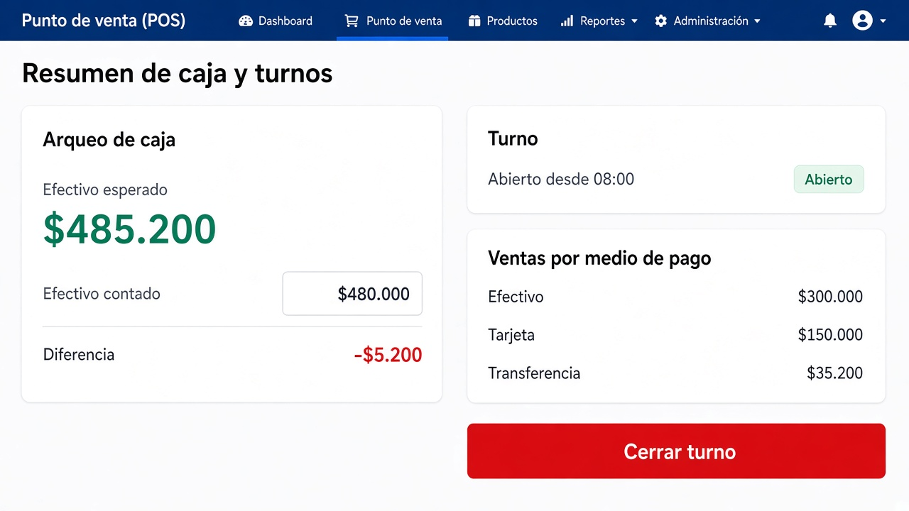 Ejemplo: Resumen de caja y turnos