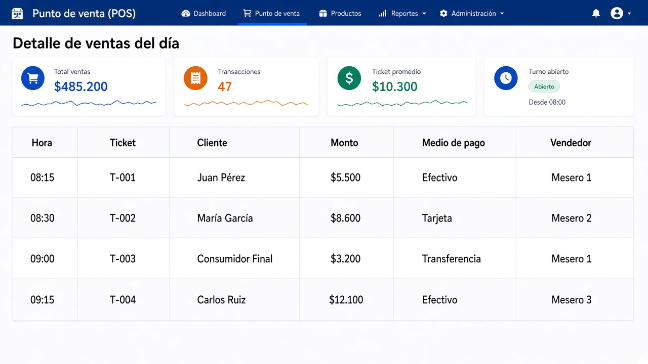 Ejemplo: Detalle de ventas del día